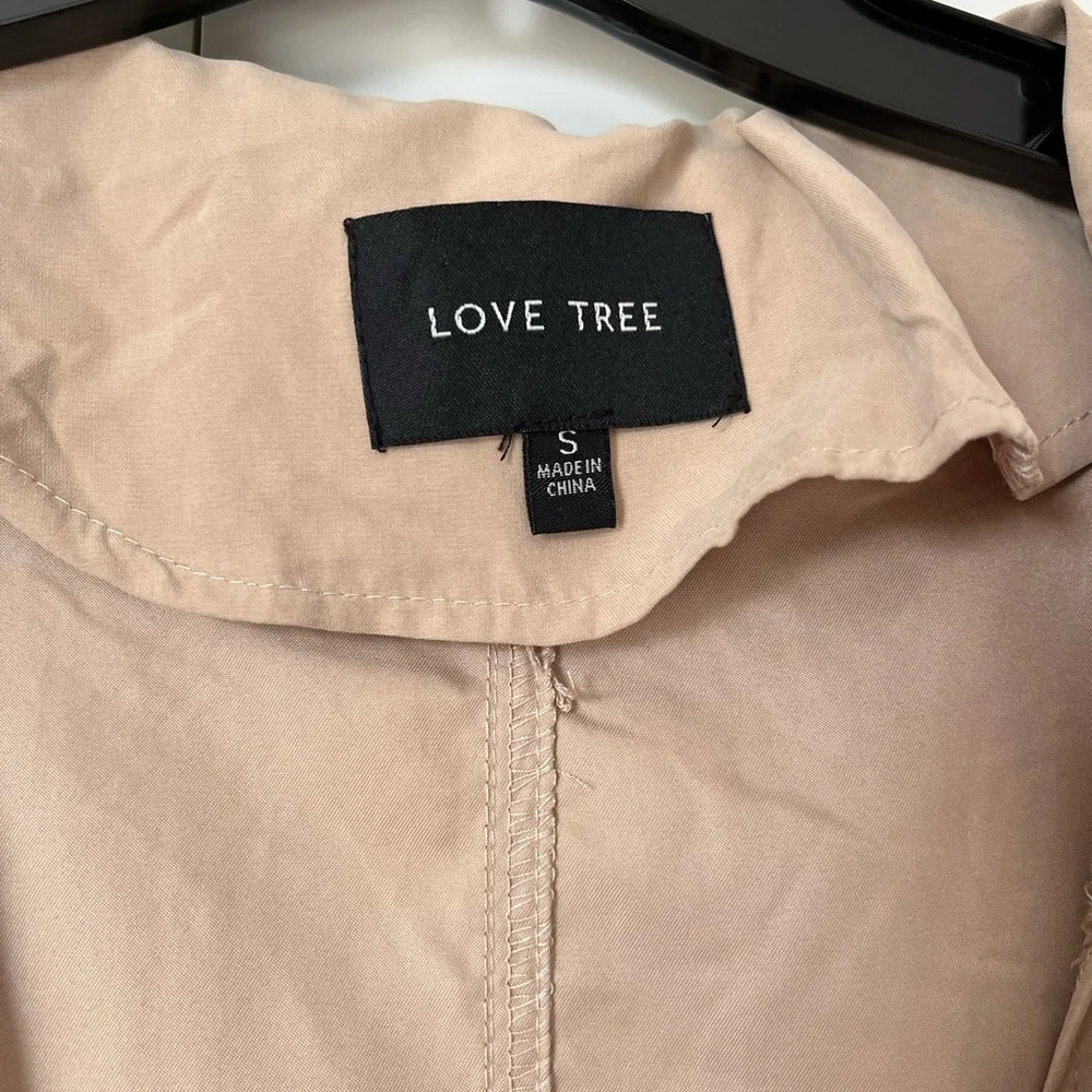 Love Tree Beige Lightweight Hooded Trench Coat with Drawstring Waist - Picture 5 of 5